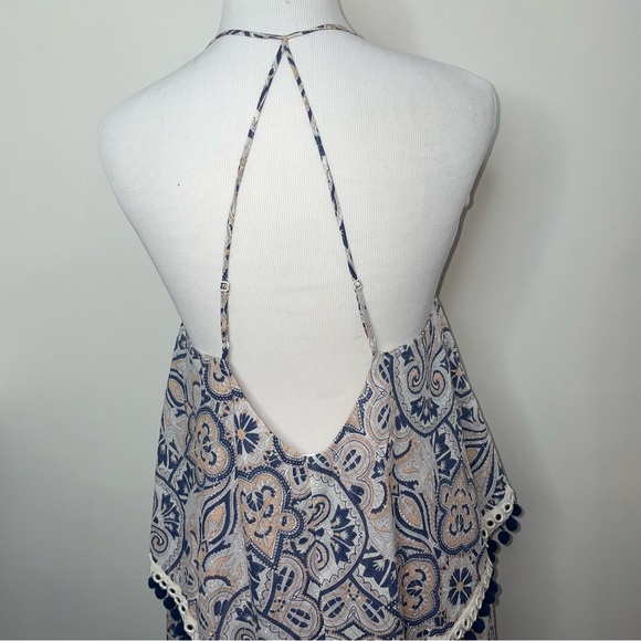 Tularosa Evolette Blue & White Paisley Pom-Pom Metallic Thread Mini Dress Size M - Picture 5 of 16